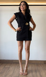 Collared Fold Over Sleeve Twill Woven Dress