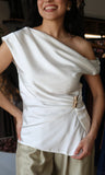 Satin Effect Trim Asymmetric Top
