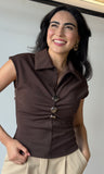 Silver Button Brown Blouse