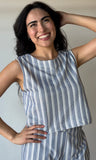 Sleeveless Stripe Top W/ Back Bow
