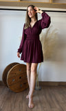 Long Sleeve Elastic Back Waisted Mini Dress