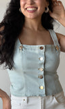 Stretch Denim Trim Top