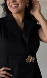 Collared Fold Over Sleeve Twill Woven Dress