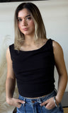 Sleeveless Wide Boat Neck Draped Top