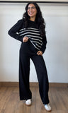 White Stripe Sweater Top With Pants Set