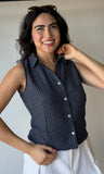 Sleeveless Surplice Stripe Gauze Top