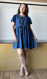 Front Tie Puff Sleeve Mini Dress