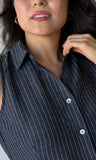 Sleeveless Surplice Stripe Gauze Top