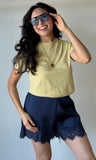 Satin Short With Lace Trim Detail