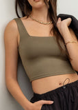 Olive Cropped Square Neck Tank