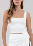 White Cropped Square Neck Tank
