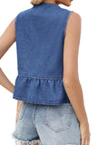 Denim Bow-tie Top With Peplum Hem