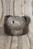 Western Large Engraved Oval Buckle Belt