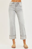 Mid Rise Crop Straight Jeans With Cuff