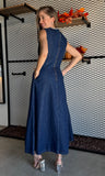 Structured Denim Sleeveless Midi Dress