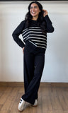 White Stripe Sweater Top With Pants Set