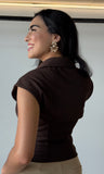 Silver Button Brown Blouse