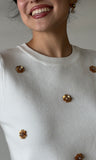 White Flower Detail Sweater