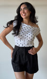 White Off Shoulder Dot Print Knit Top
