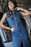 Sleeveless Denim Utility Midi Dress