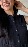 Black Button Short Dress