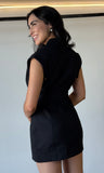 Collared Fold Over Sleeve Twill Woven Dress
