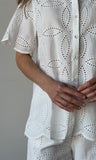White Eyelet Button Blouse