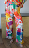Vibrant Floral Print Elastic Waist Pants