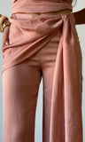 Satin Wrap Overlay Wide Leg Pants