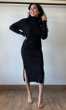 Turtleneck Ribbed Sweater Midi Dress