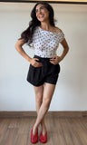 White Off Shoulder Dot Print Knit Top