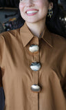 Brown Button Detail Blouse
