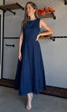 Structured Denim Sleeveless Midi Dress