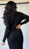 Turtleneck Ribbed Sweater Midi Dress