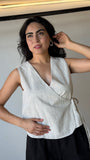 Sleeveless Surplice Stripe Gauze Top