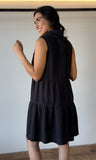 Black Button Short Dress