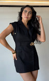 Collared Fold Over Sleeve Twill Woven Dress