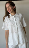 White Eyelet Button Blouse