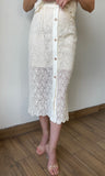 Floral Lace Button-front Midi Skirt