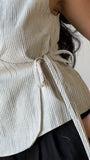 Sleeveless Surplice Stripe Gauze Top
