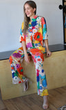 Vibrant Floral Print Elastic Waist Pants