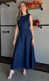 Structured Denim Sleeveless Midi Dress