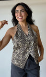 V-neck Leopard Print Halter Top