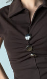 Silver Button Brown Blouse
