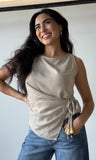 Sleeveless Boat Neck Wrap Top