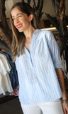 Striped V-neck Linen Shirt