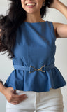 Belted Peplum Sleeveless Top