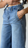 Mid Rise Ankle Wide Seam Deail Jeans