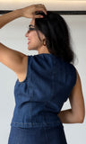 Gold Button Round Neck Denim Vest Top