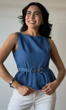 Belted Peplum Sleeveless Top